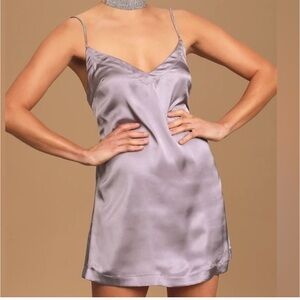 Free People Darling Lavender Satin Rhinestone Mini Slip Dress